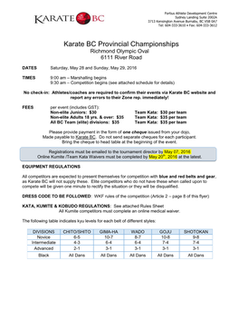 Karate BC Provincial Championships Richmond Olympic Oval 6111 River Road