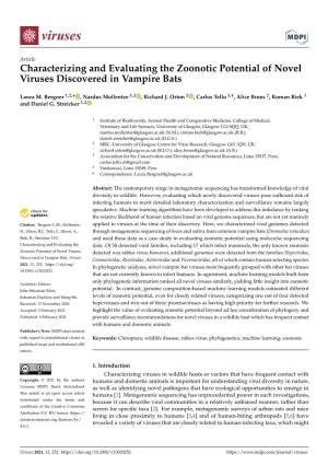 Characterizing and Evaluating the Zoonotic Potential of Novel Viruses Discovered in Vampire Bats