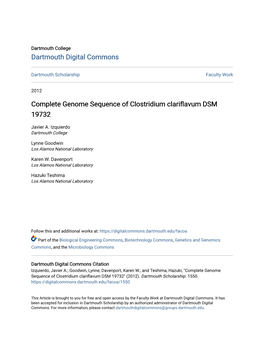 Complete Genome Sequence of Clostridium Clariflavum DSM 19732