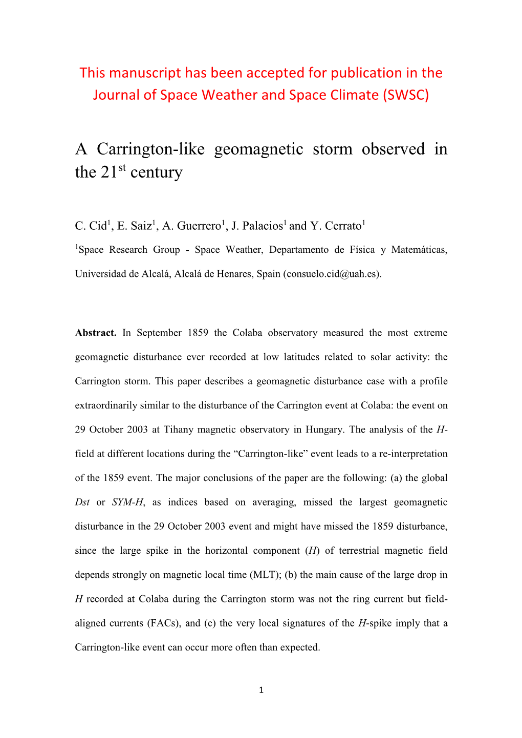 A Carrington-Like Geomagnetic Storm Observed in the 21 Century