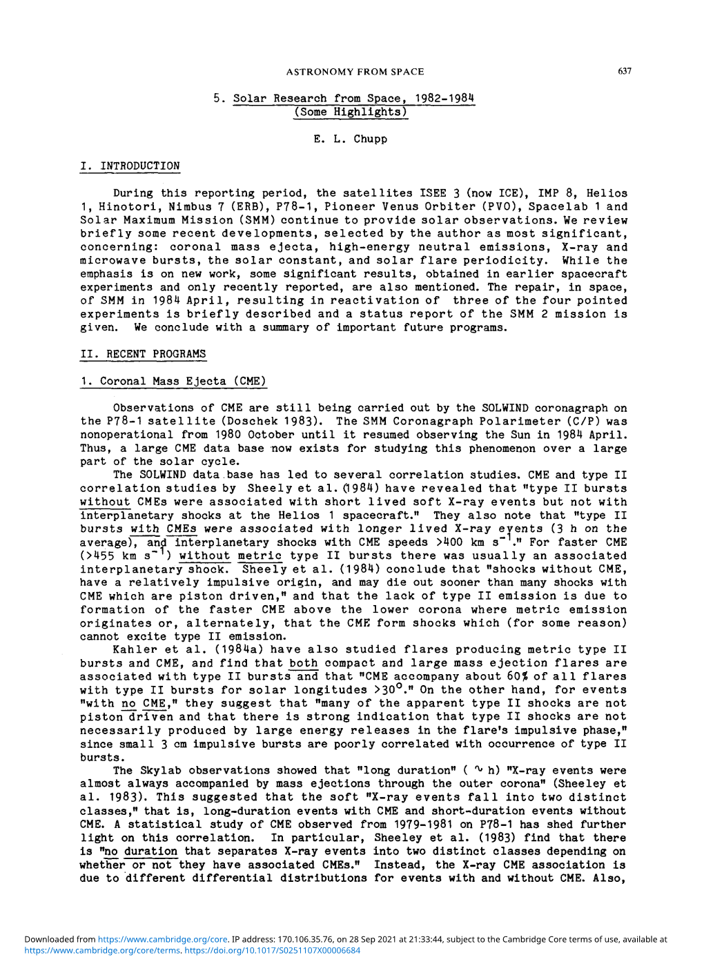 Part of the Solar Cycle. the SOLWIND Data Base Has Led to Several Correlation Studies