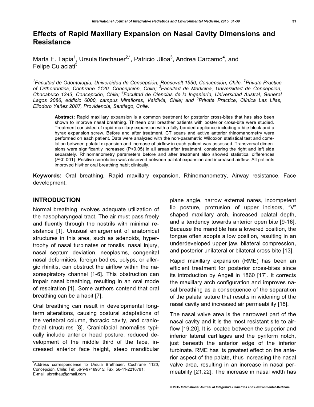 Effects of Rapid Maxillary Expansion on Nasal Cavity Dimensions and Resistance