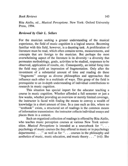 Book Reviews 143 Rita Aiello, Ed., Musical Perceptions. New York: Oxford University Press, 1994