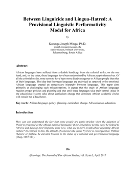 Between Linguicide and Lingua-Hatred: a Provisional Linguistic Performativity Model for Africa