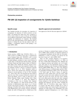 Inspection of Consignments for Xylella Fastidiosa