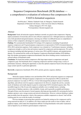Sequence Compression Benchmark (SCB) Database — a Comprehensive Evaluation of Reference-Free Compressors for FASTA-Formatted Sequences