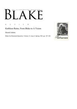 Kathleen Raine, from Blake to a Vision