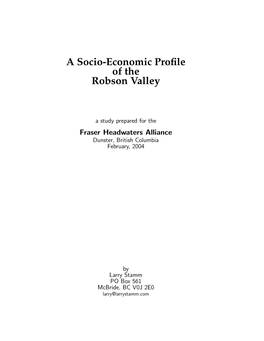 A Socio-Economic Profile of the Robson Valley
