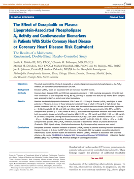 The Effect of Darapladib on Plasma Lipoprotein-Associated Phospholipase