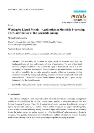 Wetting by Liquid Metals—Application in Materials Processing: the Contribution of the Grenoble Group