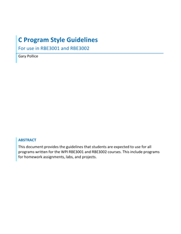 C Program Style Guidelines for Use in RBE3001 and RBE3002