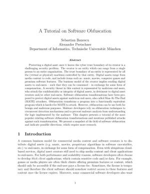 A Tutorial on Software Obfuscation