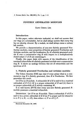 FINITELY GENERATED MODULES Introduction 1. Finitely Generated Noetherian and Artinian Modules