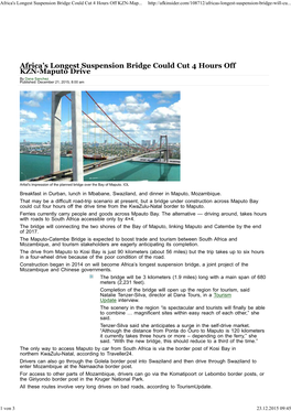 Africa's Longest Suspension Bridge Could Cut 4 Hours Off KZN-Maputo