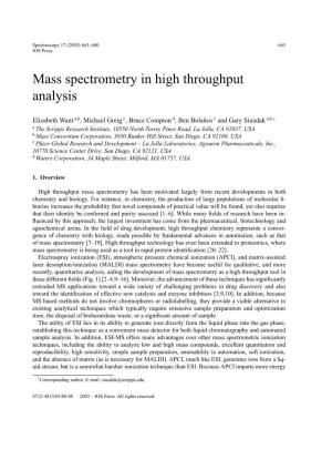Mass Spectrometry in High Throughput Analysis