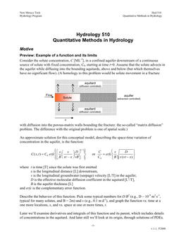 Hydrology 510 Quantitative Methods in Hydrology