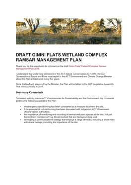 Draft Ginini Flats Wetland Complex Ramsar Management Plan