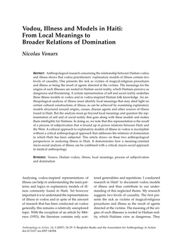 Vodou, Illness and Models in Haiti: from Local Meanings to Broader Relations of Domination