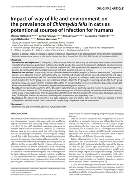 Impact of Way of Life and Environment on the Prevalence of Chlamydia Felis in Cats As Potentional Sources of Infection for Humans