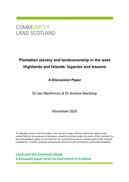 Slavery and Landownership in West Highlands and Islands: Legacies