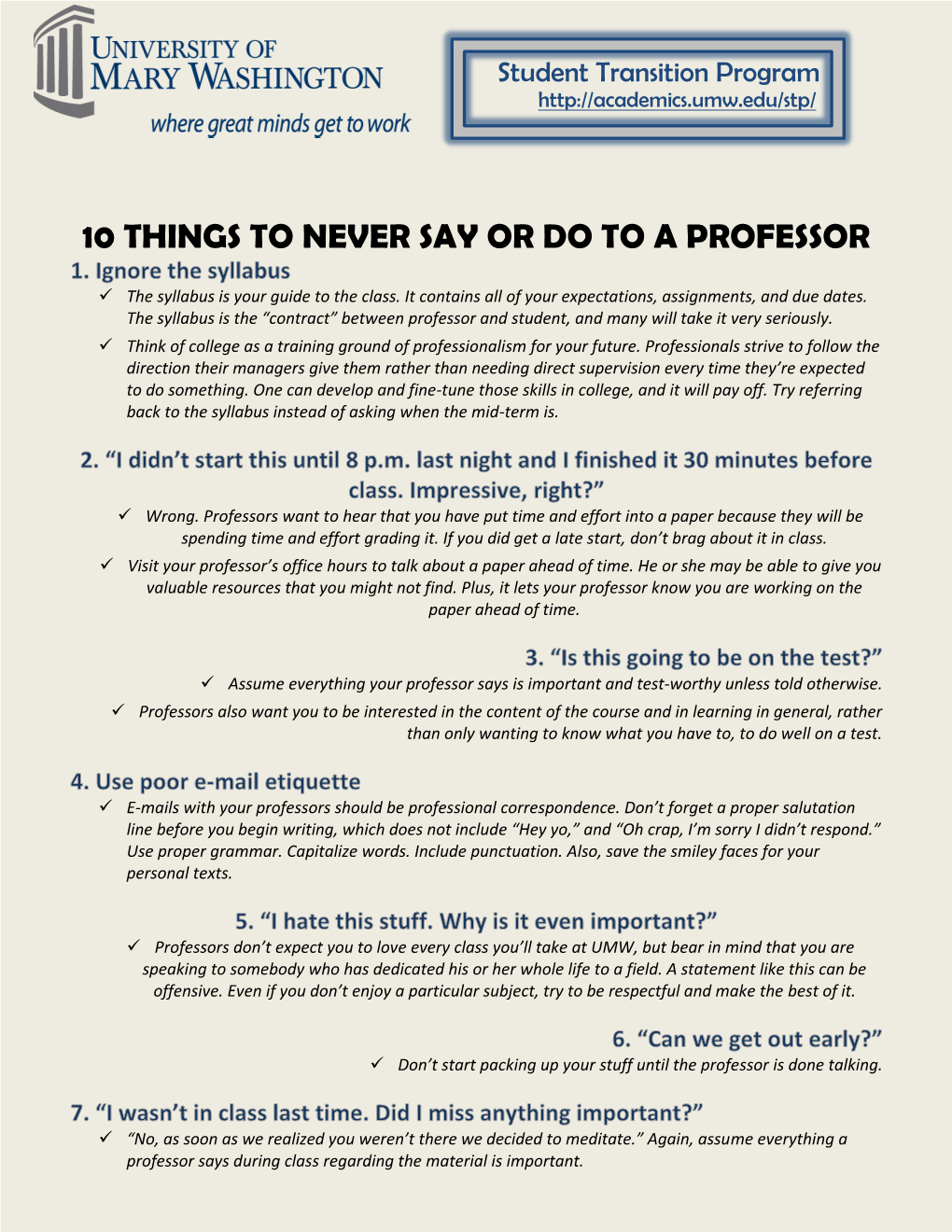 10 Things to Never Say Or Do to a Professor