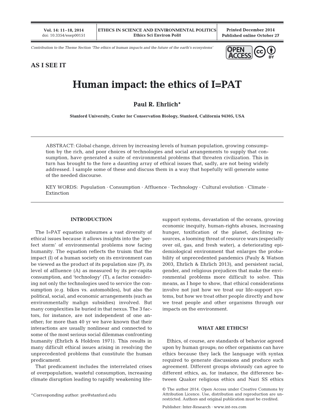 Human Impact: the Ethics of I=PAT