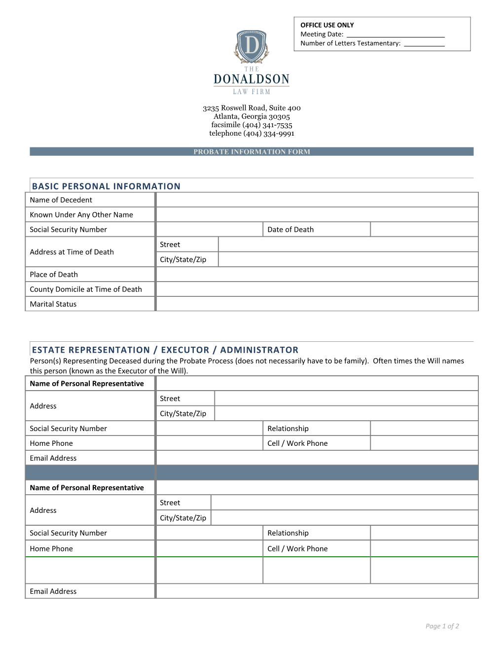 Probate Information Form