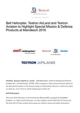 Bell Helicopter, Textron Airland and Textron Aviation to Highlight Special Mission & Defense Products at Marrakech 2016