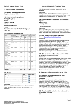 1. World Heritage Property Data 2. Statement of Outstanding Universal