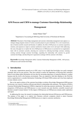 KM Process and CRM to Manage Customer Knowledge Relationship