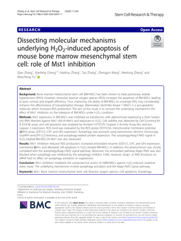 Dissecting Molecular Mechanisms Underlying H2O2-Induced Apoptosis of Mouse Bone Marrow Mesenchymal Stem Cell: Role of Mst1 Inhib