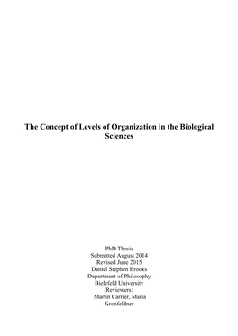 The Concept of Levels of Organization in the Biological Sciences