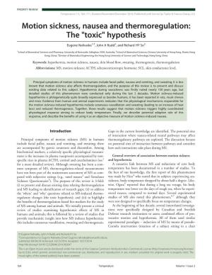 Motion Sickness, Nausea and Thermoregulation: the "Toxic" Hypothesis