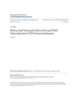 Bolivia and Venezuela Move Forward with Nationalization of Petroleum Industries Noticen