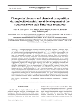 Changes in Biomass and Chemical Composition During Lecithotrophic Larval Development of the Southern Stone Crab Paralomis Granulosa
