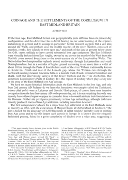 Coinage and the Settlements of the Corieltauvi in East Midland Britain