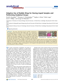 Adaptive Use of Bubble Wrap for Storing Liquid Samples and Performing Analytical Assays † ∇ † ∇ † † David K