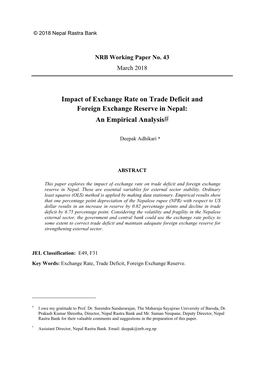 Impact of Exchange Rate on Trade Deficit and Foreign Exchange Reserve in Nepal: an Empirical Analysis