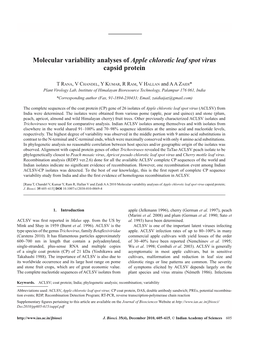 Molecular Variability Analyses of Apple Chlorotic Leaf Spot Virus Capsid Protein