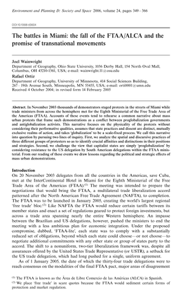 The Battles in Miami: the Fall of the FTAA and the Promise of Transnational Movements