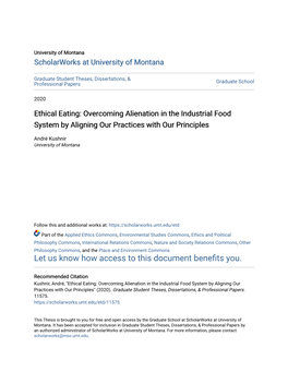 Ethical Eating: Overcoming Alienation in the Industrial Food System by Aligning Our Practices with Our Principles