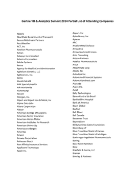 Gartner BI & Analytics Summit 2014 Partial List of Attending Companies