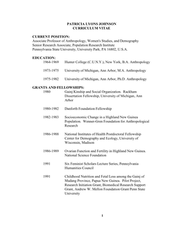 Patricia Lyons Johnson Curriculum Vitae