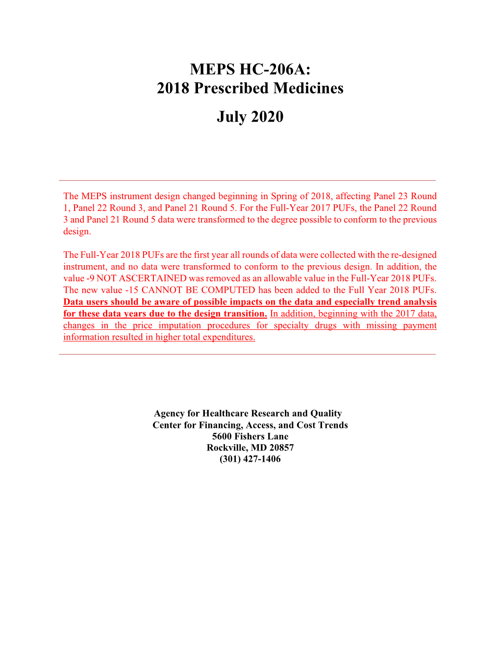 MEPS HC-206A: 2018 Prescribed Medicines July 2020