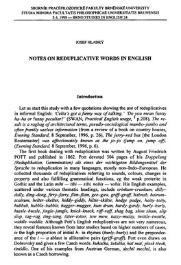 NOTES on REDUPLICATIVE WORDS in ENGLISH Introduction