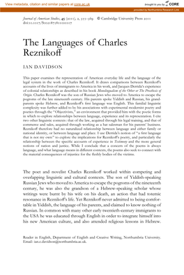 The Languages of Charles Reznikoff