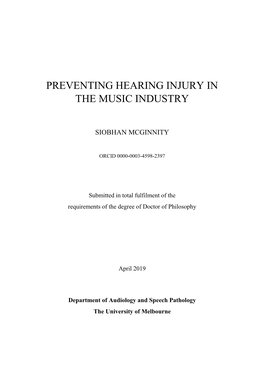 Preventing Hearing Injury in the Music Industry