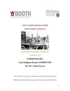Final Research Paper Industrial Policy (Khyber