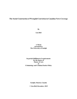 The Social Construction of Wrongful Conviction in Canadian News Coverage