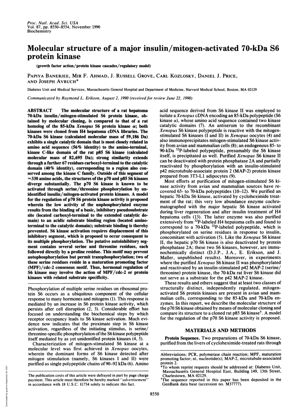 Protein Kinase (Growth Factor Action/Protein Kinase Cascades/Regulatory Model) PAPIYA BANERJEE, MIR F